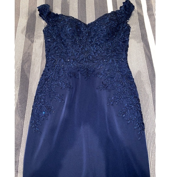 Elegant Navy Blue long cocktail dress - Picture 2 of 4